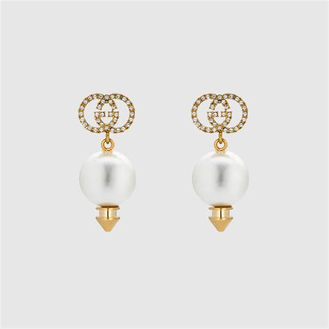 aretes gucci de oro|Aretes de GG con perla inacabado en oro brillante .